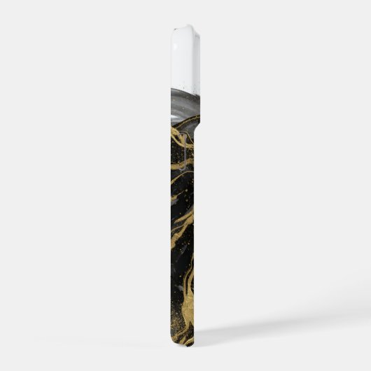Luxury Gold and Black Abstract Marble Ink Flow iPhoneケース (右側面)