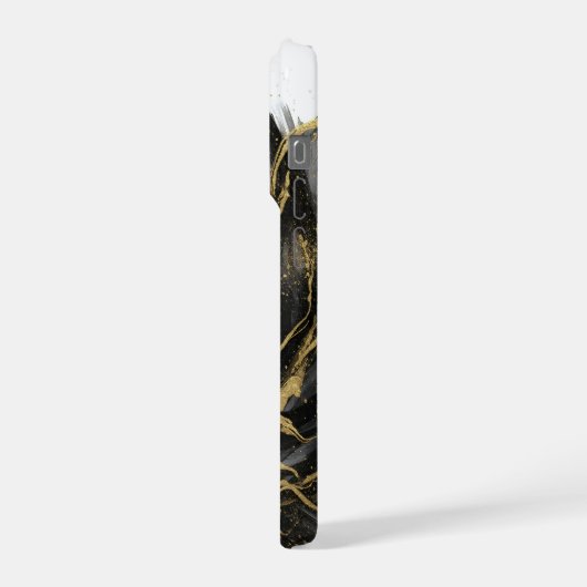 Luxury Gold and Black Abstract Marble Ink Flow iPhoneケース (左側面)