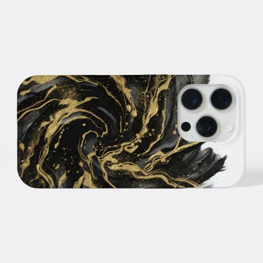Luxury Gold and Black Abstract Marble Ink Flow iPhoneケース (裏面横)