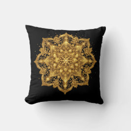 Luxury Gold and Black Mandala Throw Pillow クッション