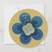 Luxury Gold and Navy Blue Floral Wedding  招待状 (正面)