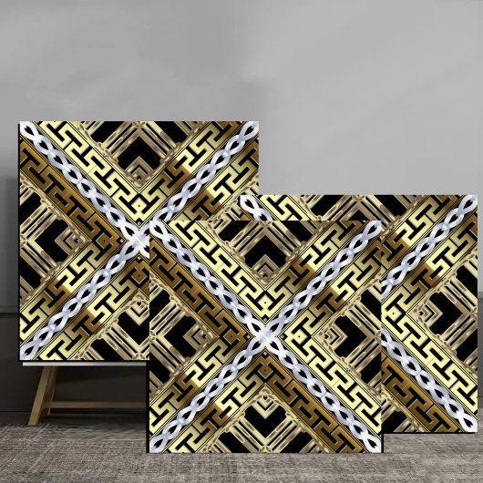 Luxury Gold and Silver Greek Geometric Pattern タイル