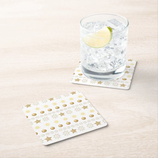 Luxury Gold and White Luxury Festive スクエアペーパーコースター (インサイチュ)