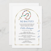 Luxury Gold Arch Rosary Boy Monogram Bautizo 招待状 (正面/裏面)