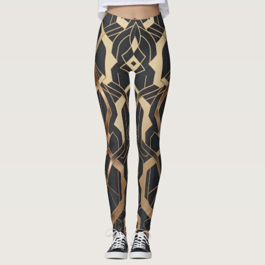 Luxury Gold Art Deco Geometric Pattern レギンス (正面)