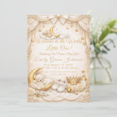 Luxury Gold Baby Girl Birth Announcement Card 招待状 (スタンド正面)