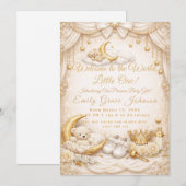 Luxury Gold Baby Girl Birth Announcement Card 招待状 (正面/裏面)