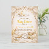 Luxury Gold Baby Shower Invitation with Teddy Bear 招待状 (スタンド正面)