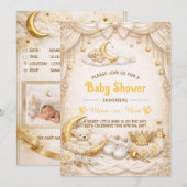 Luxury Gold Baby Shower Invitation with Teddy Bear 招待状 (正面/裏面)