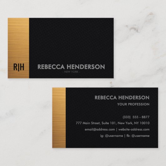 Luxury Gold Bar & Black Leather Monogram  名刺 (正面/裏面)