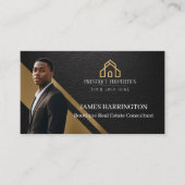 Luxury Gold Black Leather Real Estate Agent Photo 名刺 (正面)