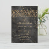 Luxury Gold Black Marble Nuestra Boda Wedding 招待状 (スタンド正面)