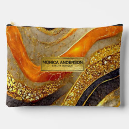 Luxury Gold Black Orange Abstract Metallic Marble アクセサリーポーチ