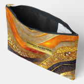 Luxury Gold Black Orange Abstract Metallic Marble アクセサリーポーチ (見開き)