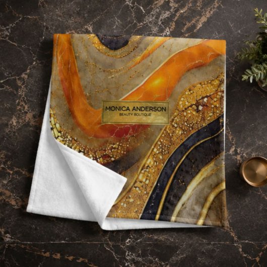 Luxury Gold Black Orange Abstract Metallic Marble  ウォッシュタオル
