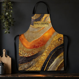 Luxury Gold Black Orange Abstract Metallic Marble エプロン