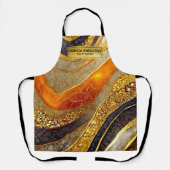 Luxury Gold Black Orange Abstract Metallic Marble エプロン (正面)