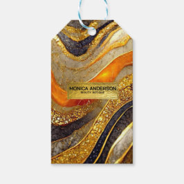 Luxury Gold Black Orange Abstract Metallic Marble ギフトタグ