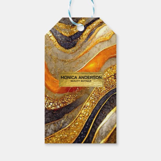 Luxury Gold Black Orange Abstract Metallic Marble ギフトタグ (正面)