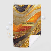 Luxury Gold Black Orange Abstract Metallic Marble ゴルフタオル (インサイチュ)