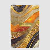 Luxury Gold Black Orange Abstract Metallic Marble ゴルフタオル (正面)