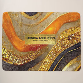 Luxury Gold Black Orange Abstract Metallic Marble シェルパブランケット