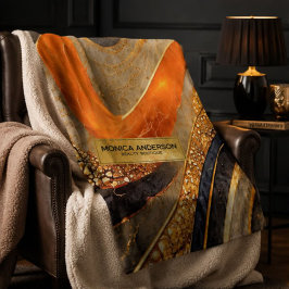 Luxury Gold Black Orange Abstract Metallic Marble シェルパブランケット