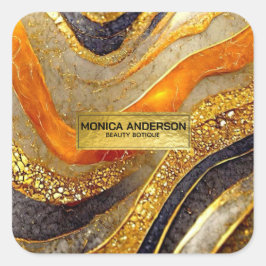 Luxury Gold Black Orange Abstract Metallic Marble スクエアシール