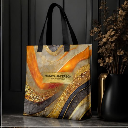 Luxury Gold Black Orange Abstract Metallic Marble トートバッグ