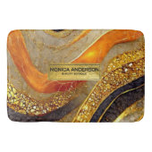 Luxury Gold Black Orange Abstract Metallic Marble バスマット (正面)
