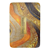 Luxury Gold Black Orange Abstract Metallic Marble バスマット (正面縦)
