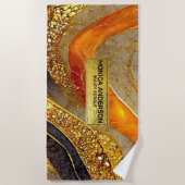 Luxury Gold Black Orange Abstract Metallic Marble ビーチタオル (正面)