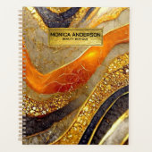 Luxury Gold Black Orange Abstract Metallic Marble プランナー手帳 (正面)