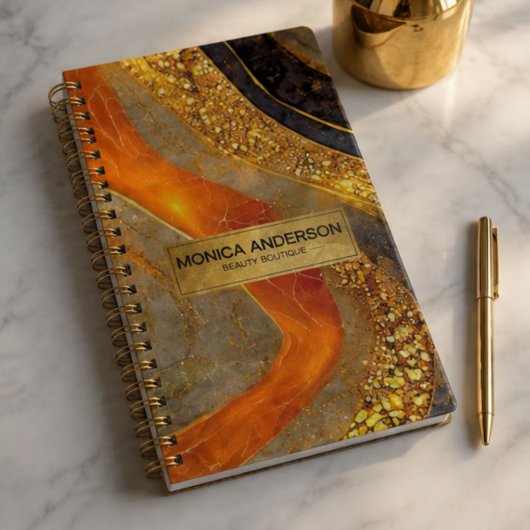 Luxury Gold Black Orange Abstract Metallic Marble プランナー手帳
