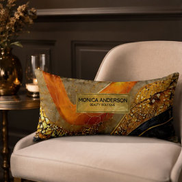 Luxury Gold Black Orange Abstract Metallic Marble ボディピロー