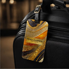 Luxury Gold Black Orange Abstract Metallic Marble ラゲッジタグ