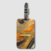 Luxury Gold Black Orange Abstract Metallic Marble  ラゲッジタグ (正面縦)