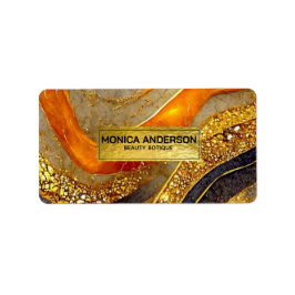 Luxury Gold Black Orange Abstract Metallic Marble ラベル