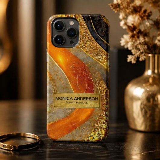 Luxury Gold Black Orange Abstract Metallic Marble Case-Mate iPhoneケース