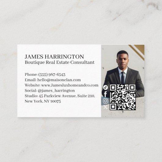 Luxury Gold & Black Real Estate Agent Photo Logo 名刺 (裏面)