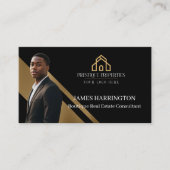 Luxury Gold & Black Real Estate Agent Photo Logo 名刺 (正面)