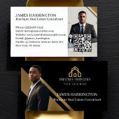 Luxury Gold & Black Real Estate Agent Photo Logo 名刺
