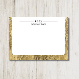 Luxury Gold Black Texture Lined Name Three Initial ノートカード