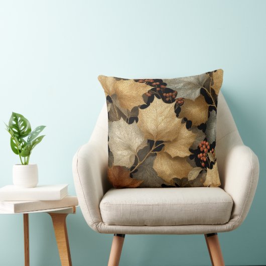 Luxury Gold Botanical Leaves Throw Pillow クッション (椅子)