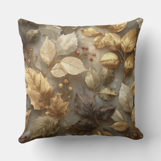 Luxury Gold Botanical Leaves Throw Pillow クッション (裏面)