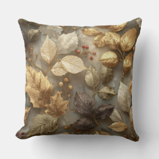 Luxury Gold Botanical Leaves Throw Pillow クッション