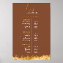 Luxury Gold & Brown Lash Tech Price List 