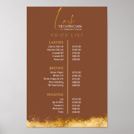 Luxury Gold & Brown Lash Tech Price List  ポスター