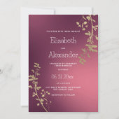 Luxury gold burgundy floral gradient Wedding 招待状 (正面)