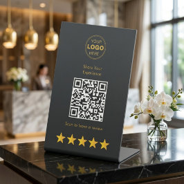 Luxury Gold Charcoal QR Code Review Feedback 台座サイン